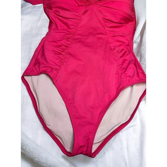 Tommy Bahama One-Piece Swimsuit Women Sz 12 Halter Hot-Pink Ruched NWOT - Picture 5 of 12